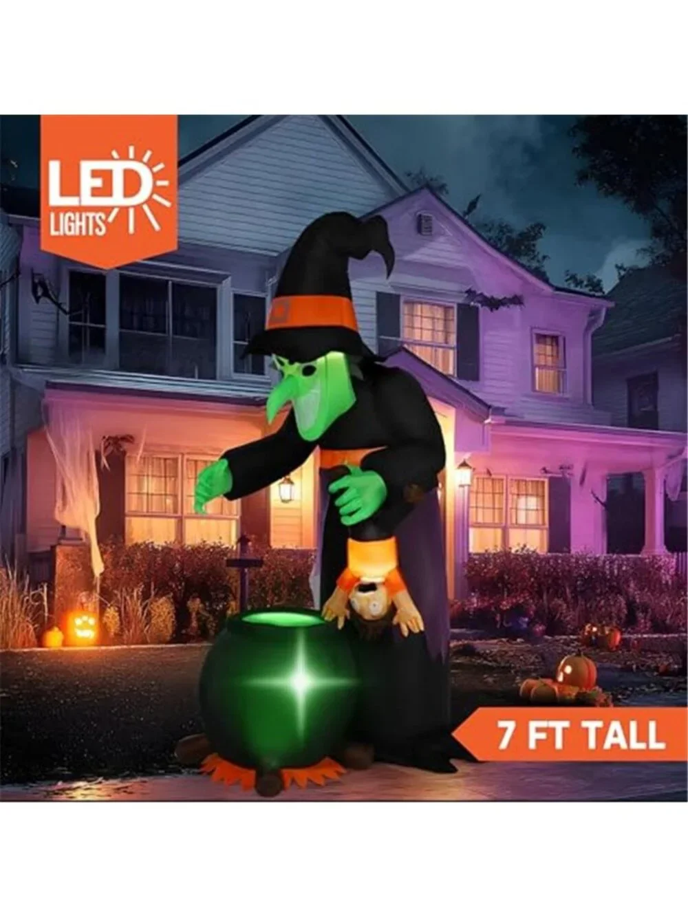 JOYIN 7FT Halloween Witch Animated Inflatable Decoration Witch Swinging Child